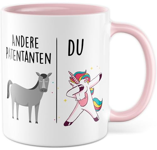 Tasse Patentante Geschenk Andere Patentanten - Du, Kaffeetasse Tante Geschenk für Frauen Taufe Kommunion, Geschenkidee Frau Geburtstag Weihnachten Nichte Neffe Familie Kaffee-Becher (Weiß/Pink)
