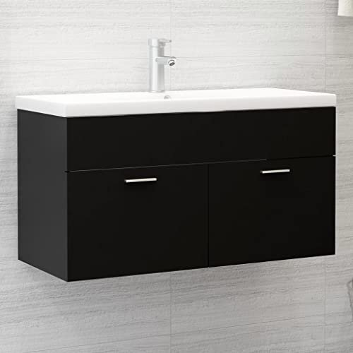 prissent Badezimmermöbel mit integriertem Waschbecken, schwarz, aus Spanplatte, Hängeschrank, Holzmöbel, Möbel mit Waschbecken, Badezimmermöbel, Hängemöbel, Badezimmer