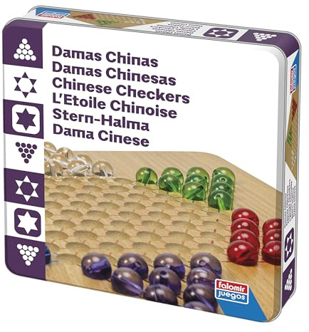 Falomir - Damas Chinas Deluxe | Estrategia Colorida y Divertida | Caja de Lata | Desde 2 Jugadores (Edad 6+)