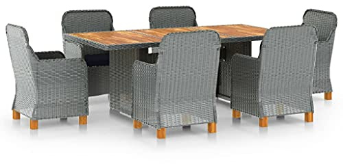 QZZCED Set di mobili da giardino per terrazze, mobili da giardino, set da 7 pezzi, set da pranzo da giardino con cuscini, in polyrattan, grigio chiaro, per giardini, terrazze, balconi