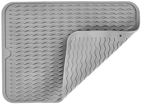 Suimlmta Dish Drying Mat, Silicone 30×40cm Draining Board Mats Non-Slip Heat Resistant Dish Drainer Mat Grey Drying Mat for Kitchen Counter, 1 Pack