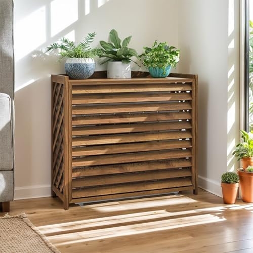 Abdeckung Klimaanlage Außengerät Sichtschutzzaun Holz Verkleidung Wärmepumpe Klimaanlage Außengerät Lamellenzaun Wasserdicht UV-Schutz Schutzgitter Für Klimaanlagen Und Wärmepumpen Aussengerät(100x44x