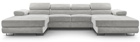 FurniShop24 Ecksofa mit Schlaffunktion und Bettkasten - Eckcouch U-Form mit Bewegliche Kopfstützen - Schlafcouch zum Wohnzimmer, Minimalistisches Design Schlafsofa - Nolan U Mini: Hellgrau