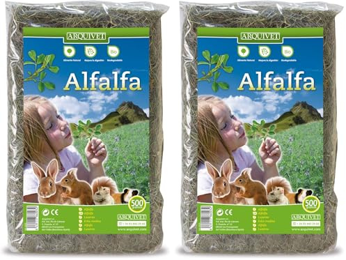 ARQUIVET Alfalfa para roedores 500 gr - Comida para Conejos, cobayas, Hamsters, Chinchillas - Alimentación Natural - Forraje para pequeños mamiferos - Alimento nutritivo Rico en vitaminas y minerales