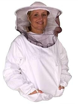4BEE Imkerbluse - Imkerjacke mit Imkerhut und Schleier ohne Reißverschluss – Imkereibedarf – Imkerkleidung – Schutz vor Bienen – Imkerhut im Set mit Bluse - Weiß S