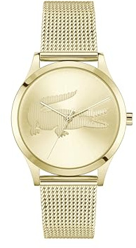 Lacoste Montre à Mouvement à Quartz Trois Aiguilles pour Femme Collection CROCODELLE avec Bracelet Milanais en Acier Inoxydable de Couleur Dorée - 2001416