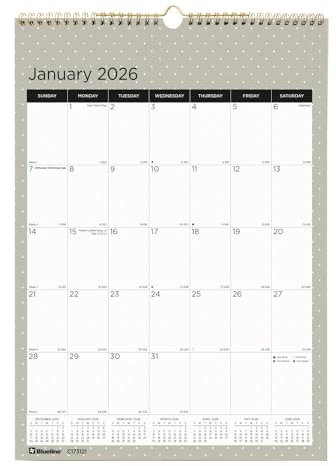 Blueline® 2026 Colorful Monthly Wall Calendar, 12 Months, January to December, Gold Twin-Wire Binding, 12 x 17, Minimalist (C173121-26)