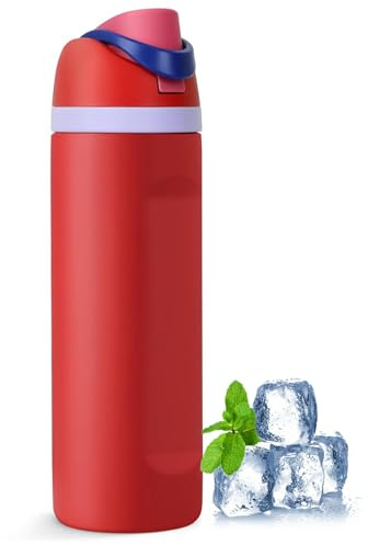 SINZONeu® Isolierte Trinkflasche 710ml Rot - Edelstahl Thermosflasche mit Strohhalm, Doppelwandig, BPA-Frei, Auslaufsicher für Heiß & Kalt Getränke
