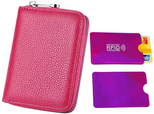 MLPKOI Tarjetas de Credito & 2 Funda Tarjeta Credito, Porta Cartões, Monedero Tarjetero Mujer con Cremallera, Cartera Mujer Pequeña, Carteira para Cartoes, hasta 20 Tarjetas (Rose Rojo)