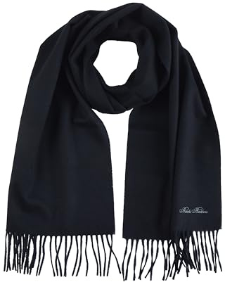 Brooks Brothers Wool and Cashmere Woven Solid Scarf with Twisted Fringe - Men's Luxury Winter Scarf, 66-inches x 12-inches, Black