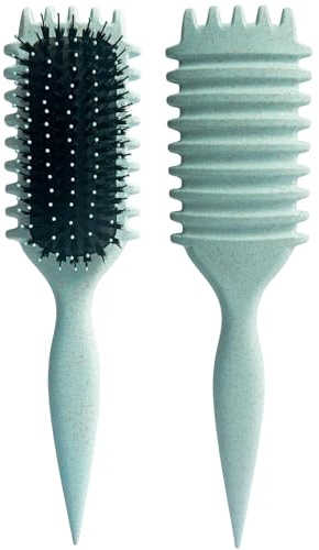 LAC FOR YOU Brosse Cheveux Bouclés Rib – Brosse Demelante Cheveux Bouclés Definition Dos Cannelé pour Boucles Rebondies, Poils Arrondis & Doux, Anti-Frizz, Poignée Soft-Grip - Bleu Clair