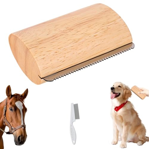 Brosse Clean'Poils, Brosses Chat/Chien/Cheval, Bois Toilettage du Chien Pour Éliminer des Tomentose Sous-Poil Tangles, Soin Doux (A-1,Fixe)