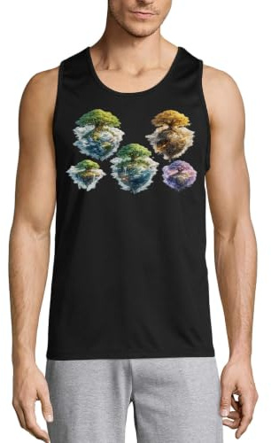 Flytande öar med frodiga träd och vattenfall herr bomull linne t-shirt svart