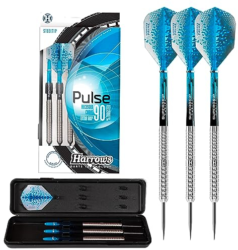 Harrows Pulse 90% Tungsten Darts | Steeldarts-Set mit Tragetasche | 21g, 22g, 23g, 24g, 25g & 26g | Enthält Supergrip Fusion Shafts und 100 Micron Prime Flights (24 Grams)
