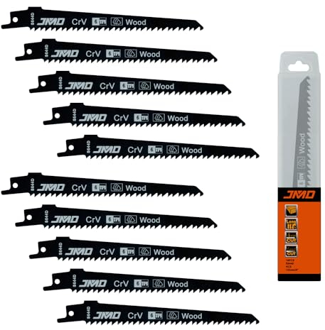 JMD 10 Piezas S644D Hojas de Sierra Sable para Madera HCS 152mm 6TPI Hoja Sierra Sable Madera Compatible con Bosch Dewalt Makita etc