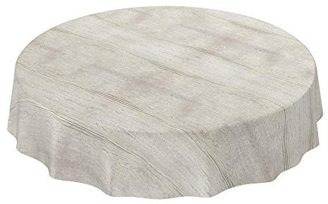 Anro bordsduk av vaxduk, tvättbar bordsduk av vaxduk, vaxduk, grått trä, rund, 140 cm