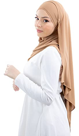 Hijab à enfiler à nouer en crêpe de luxe pour femme musulmane voilée HE900 (Camel)