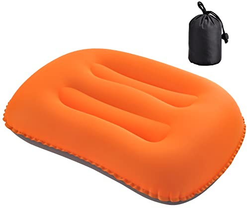 SUTAFOR Inflatable Camping Cushion 80 g Ultralight Travel Pillow Inflatable Beach Cushion Air Cushion for Outdoor, Hiking 46 x 30 cm (Orange)