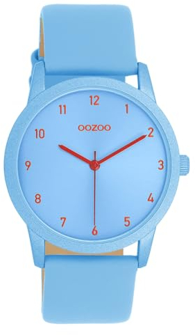 Oozoo Timepieces Damen Uhr in Hellblau- Armbanduhr Damen mit Lederarmband | Hochwertige Uhr für Frauen - Edle Analog Damenuhr in rund C11168