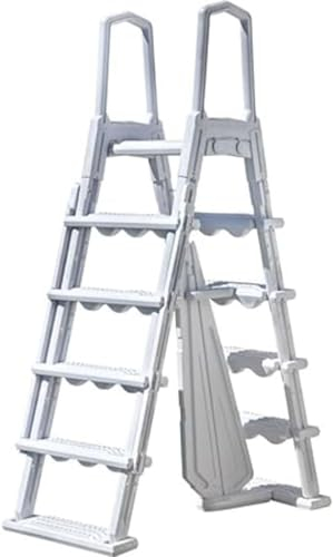 poolomio ® Échelle de sécurité 138 cm pour Piscine Hors-Sol avec Plateforme | Échelle de Piscine 2 x 4 marches en Acier galvanisé | Convient pour piscines de 120 et 132 cm de Hauteur