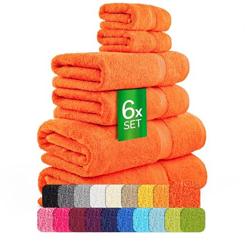 ETÉREA Handtücher 6er Set [100% Baumwolle] - Carli Orange - 2X Duschtücher 2X Handtuch 2X Gästehandtücher - Kleine Handtücher - Handtuch Set Badetuch - Towel - Gesichtshandtücher - Frottee 500 g/m²