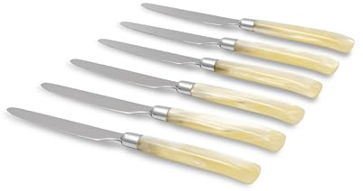 Rivadossi Sandro 7706COT12 Set di Coltelli da Tavola, 6 Pezzi-Giada-100% Made in Italy, Artigianalità e Design, Acciaio Inox 18/10, Avorio