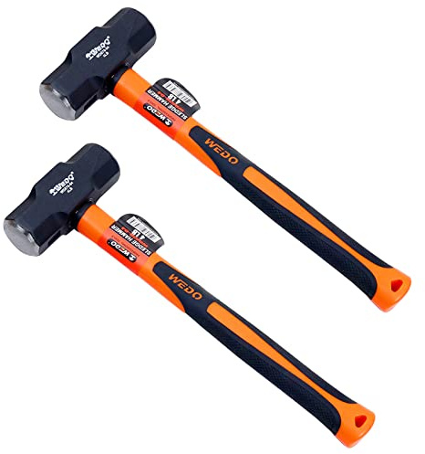 WEDO Lot de 2 marteaux de 3 livres avec manche en fibre de verre, marteau de club, marteau perforateur, marteau à fissures, marteau en acier à haute teneur en carbone, résistant aux chocs, poignée