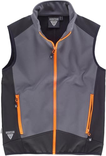 WORKTEAM Chaleco Softshell Combinado Aire Libre. Corta vientos, Repelente al Agua, Resistente al Desgarro y Alta Capacidad Térmica. Unisex Gris+Negro L