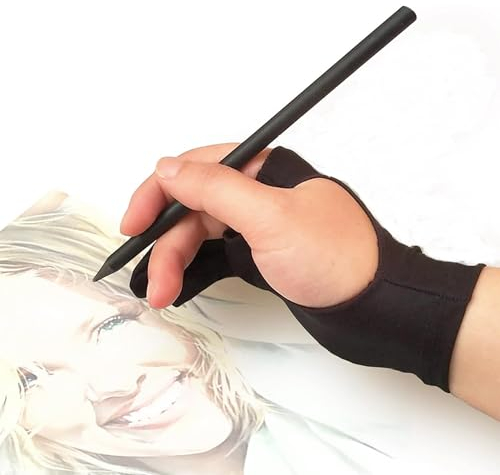 MMOBIEL Digitaler Zeichenhandschuh - Künstlerhandschuh für Zeichentablett etc. - Palm Rejection 3-Layer - Two Fingers Digital Drawing Glove für Rechte und Linke Hand - Größe Small - Modell B
