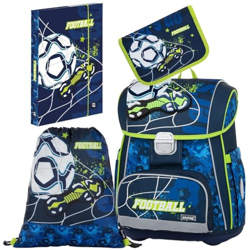 OXY BAG PREMIUM Schulset 4 set | Ergonomische Schulrucksack Set, Sportbeutel & Federmappe mit A4 Dokumentenbox | Ideal für 1. & 2. Klasse | Sicher, Komfortabel & Reflektierend