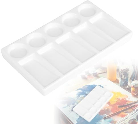 MIGUBIGU Keramik Palette Rechteckige Weiße 10 Muldens, Keramik Künstler, Keramisches Mischtablett, Aquarellpalette Acryl Ölgemälde 19.3 x 11cm