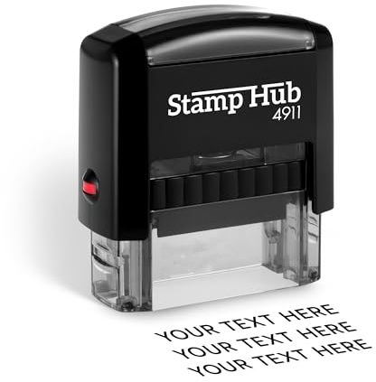 Stamp Hub Self Inking Personalized Stamp - Up to 3 Lines, Custom Return Address, Customizable Office Name Rubber - Easy to Change Ink Cartridge, Multiple Ink Color Options - Small