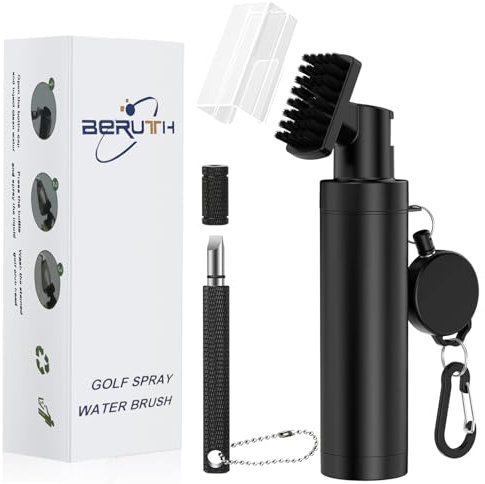 Brosse de Nettoyage à 360° pour Club de Golf avec Mousqueton et Bouteille d'eau étanche – Outil de Nettoyage léger et Compact pour Clubs de Golf, balles et Chaussures