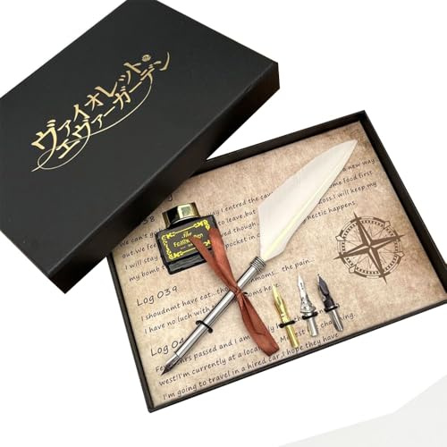 Xinchangda Violet Evergarden Federstift Vintage Füllfederhalter Feder Dip Pen Tinte Ersatzspitzen Schreibwaren Set Personalisierte Geschenke für Anime Fans