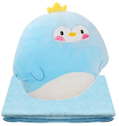 Dokeno Almohada y Manta, Manta de Viaje, 3 en 1, Peluche Almohada Pingüino, Almohada de Viaje para Avión, Coche, Camping, Oficina, Adulto, Niños