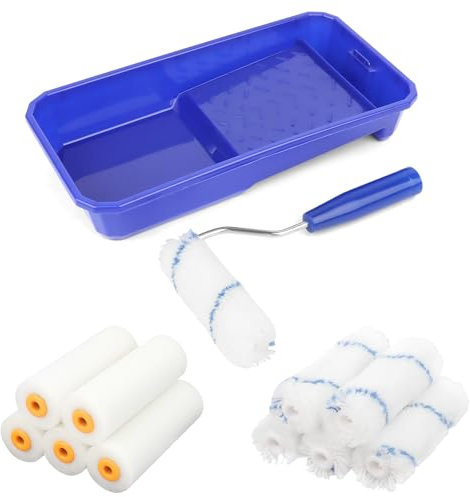 ELEPRUC Kit Rouleau Peinture, Lot de 12 Petit Rouleau Peinture, Mini Rouleau Peinture avec Poignées, Peintre d'Angle, Pinceaux Peintures avec Bac Peinture pour DéCoration Murale et Plafonds