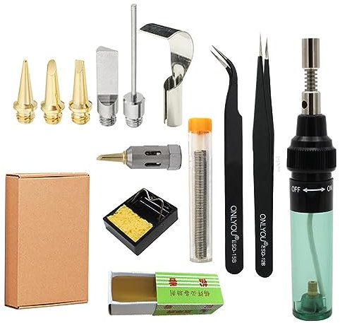 DIIOOMIEEU 14 piezas de soldador portátil para soldar, quemadores de butano, soplete, soldador, punta inalámbrica de butano