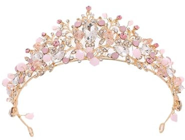 Ginddy Kristall Krone Tiara Rosa Diadem,Strass Mädchen Prinzessin Stirnband Süß Hochzeit Braut Haarband Festzug Haarschmuck für Halloween Karneval Weihnachten Frauen