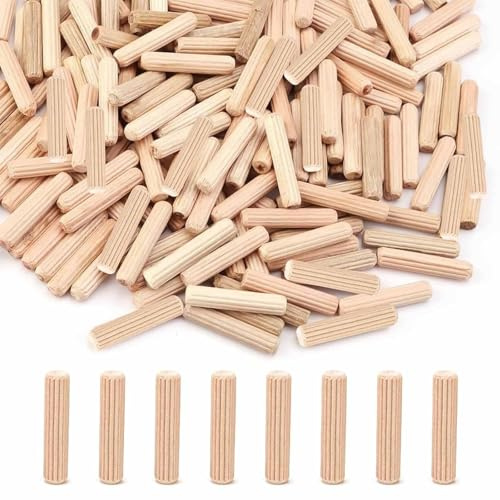 500 Stück Holzdübel, 6mm Holzdübel Set Geriffelte Runddübel aus Hartholz Präzise Holzdübel für Möbel, Holzverbindungen, DIY Handwerk