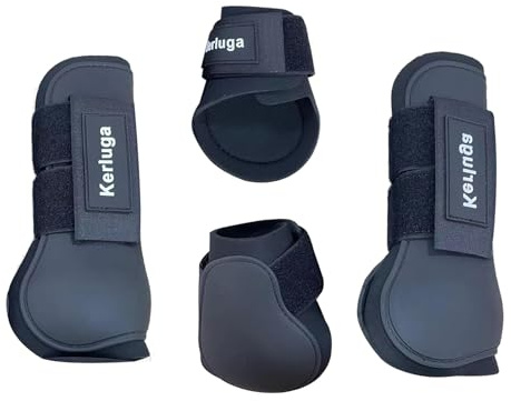 Horse Boots Set of 4 Open Front & Fetlock Tendon Boot for Horses Professional Sport Protection Impact-Absorbing Equine Leg Support Wraps for Jumping, Riding, Training (Black, Full)
