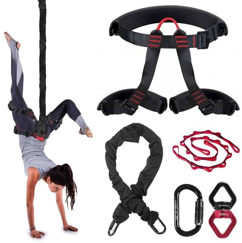 DASKING Ensemble d'équipement de Fitness aérien upgradé, Bungee Yoga réglable avec Harnais, équipement d’entraînement pour Home Gym, gravité Yoga, élingue Volante,pour 75kg-84kg