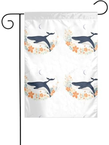 AEKGOHP Mât de drapeau de jardin imprimé baleine lune fleurs décoration extérieure double face 30,5 x 45,7 cm