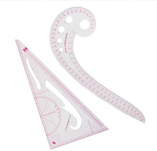 2PCS Sewing Ruler Set French Curve Metric Clear Plastic Dressmaking Pattern Flexible Quilting Beginners Tailors Designers DIY Clothing