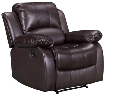 Brown Faux Leather Recliner Armchair | 3 Positions & 160° Manual Lever Recline | Space-Saving Single One-Seater Chair | Easy Clean Fabric | Ideal for Living Room, Gaming Room, Bedroom | Valencia