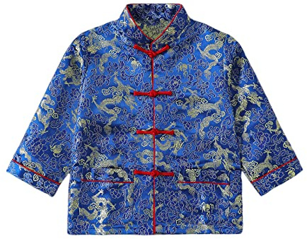 HJZZQH Boy Tang Suit Dragon Långärmad skjorta Kinesiskt nyår Outfit Traditionella kinesiska kläder för barn