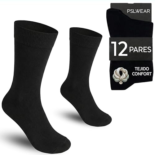 PSL WEAR Calcetines Hombre y Mujer Clásicos de Vestir, Oficina y Uso Diario| Cómodos, Transpirables y Resistentes | Pack 6 y 12 Pares