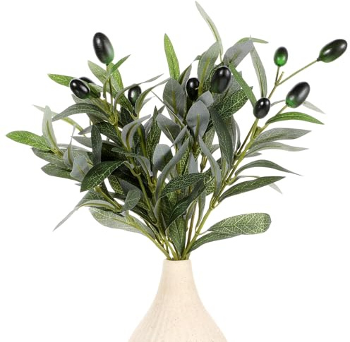 HJZHII 5pcs Artificial Plants Olive Tree Branches, Faux Olives Leaves stems | Olive Branches 11 Inch Green Leaves Picks Spring Branch Decor for Centerpieces Vase Wedding Home Decoration Indoor