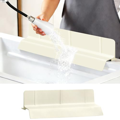 Volminex Paraspruzzi Lavello in Silicone, Allargato Tappetino Lavandino Cucina, Copri Lavello e Paraschizzi Rubinetto, Proteggi Rubinetto, Protezione per Cucina e Bagno (Bianco Sporco, 46×10×9 cm)