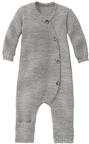 Disana 100% Bio Merino Woll Strick Overall Strampler Made in Germany- Gr. 62/68 (3-6 Monate), hellgrau
