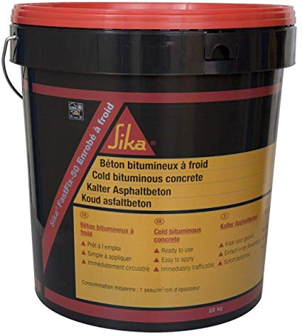 Sika FastFix 50 Enrobé à froid, Noir, Béton bitumineux pour réparations rapides, rebouchage de nid de poule, prêt à l'emploi, circulation immédiate, 25kg